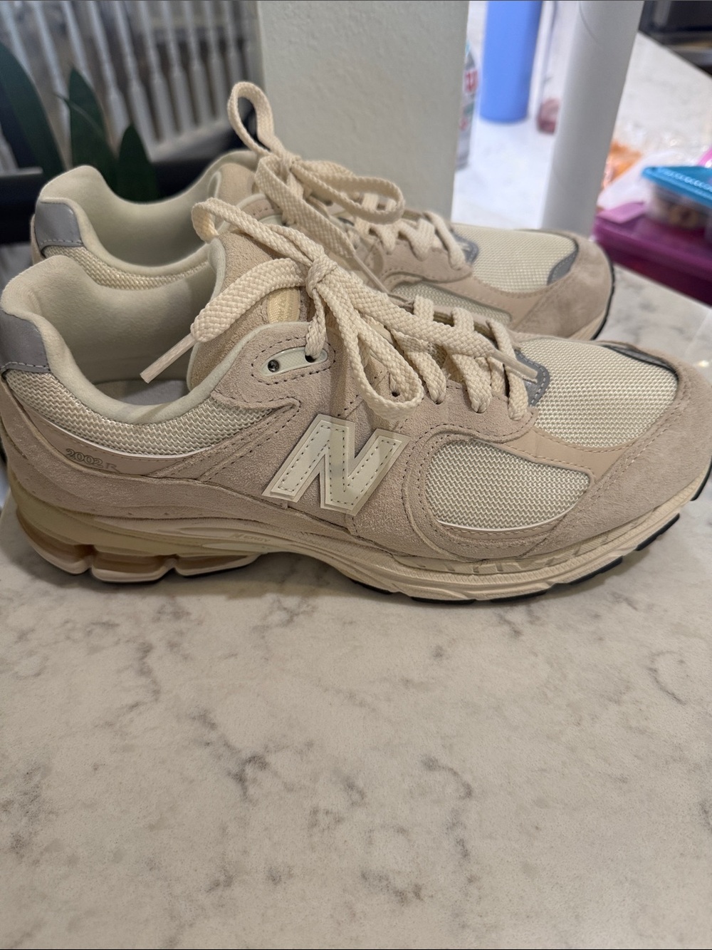 New Balance Cream/Beige 2002R Athletic Sneakers, Womens 10